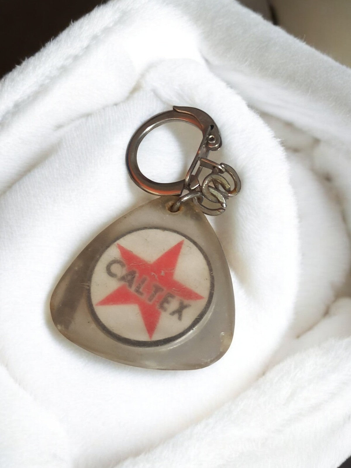 Porte-clés ancien CALTEX vintage rétro, logo étoile rouge garage essence