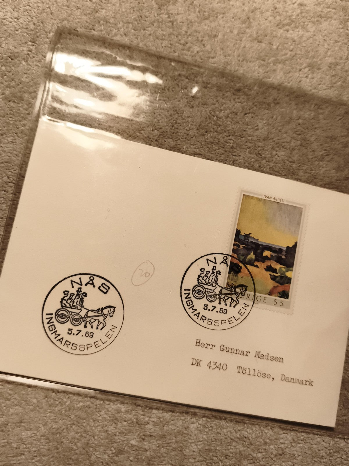 Lettre 1er jour Suède 1969 Nås Ingmarsspelen timbre Ivan Aguéli philatélie (Ref