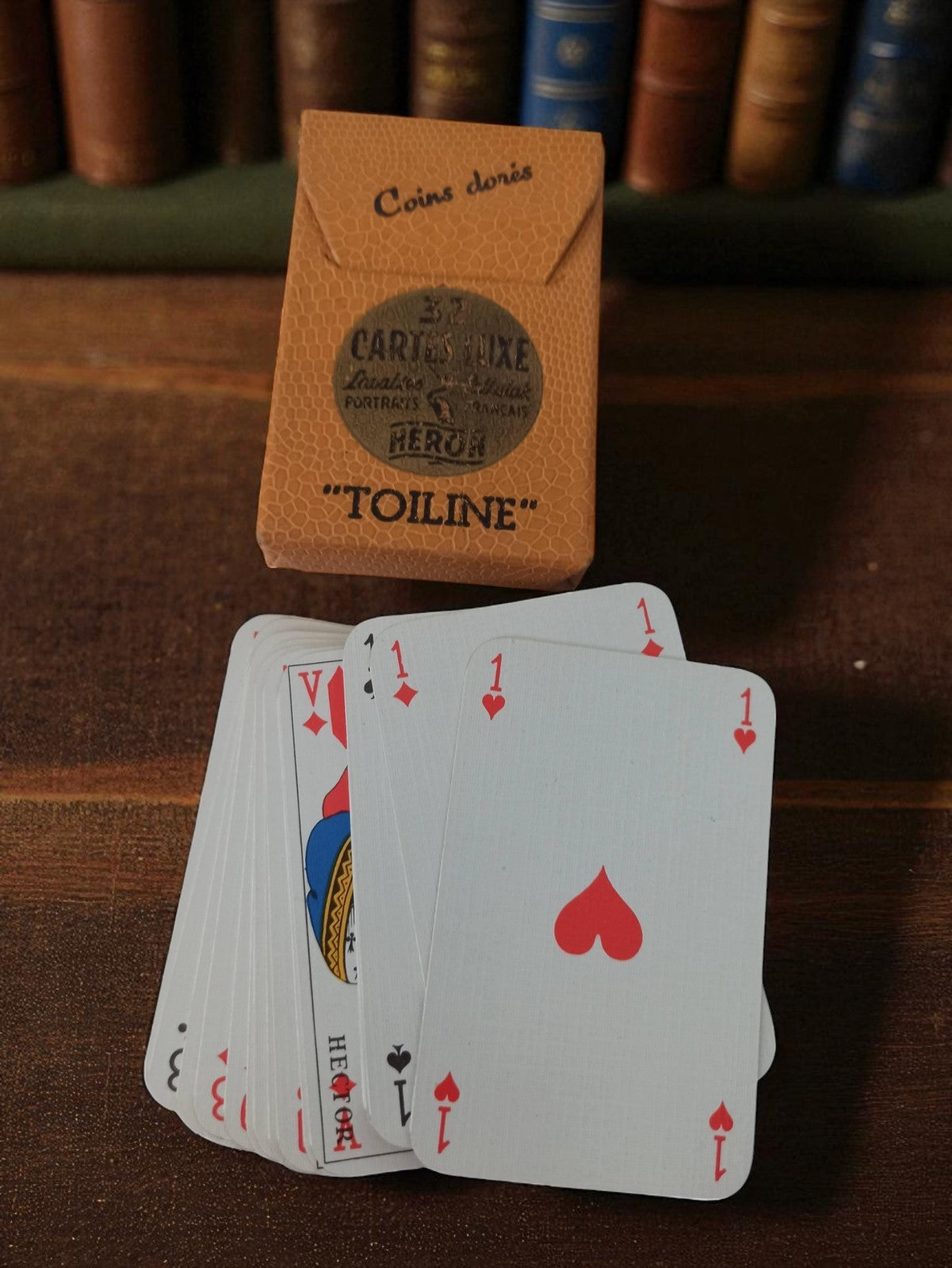 Jeu de cartes ancien Toiline, 32 cartes, coins dorés, rétro vintage
