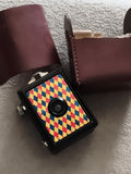 Appareil photo ancien Super Boy motif arlequin vintage avec étui