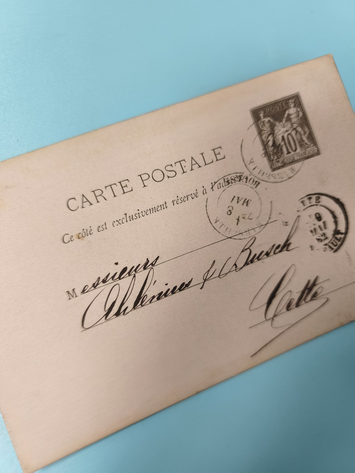 Ancienne carte postale oblitérée fin XIXe philatélie écriture manuscrite (Ref 9)