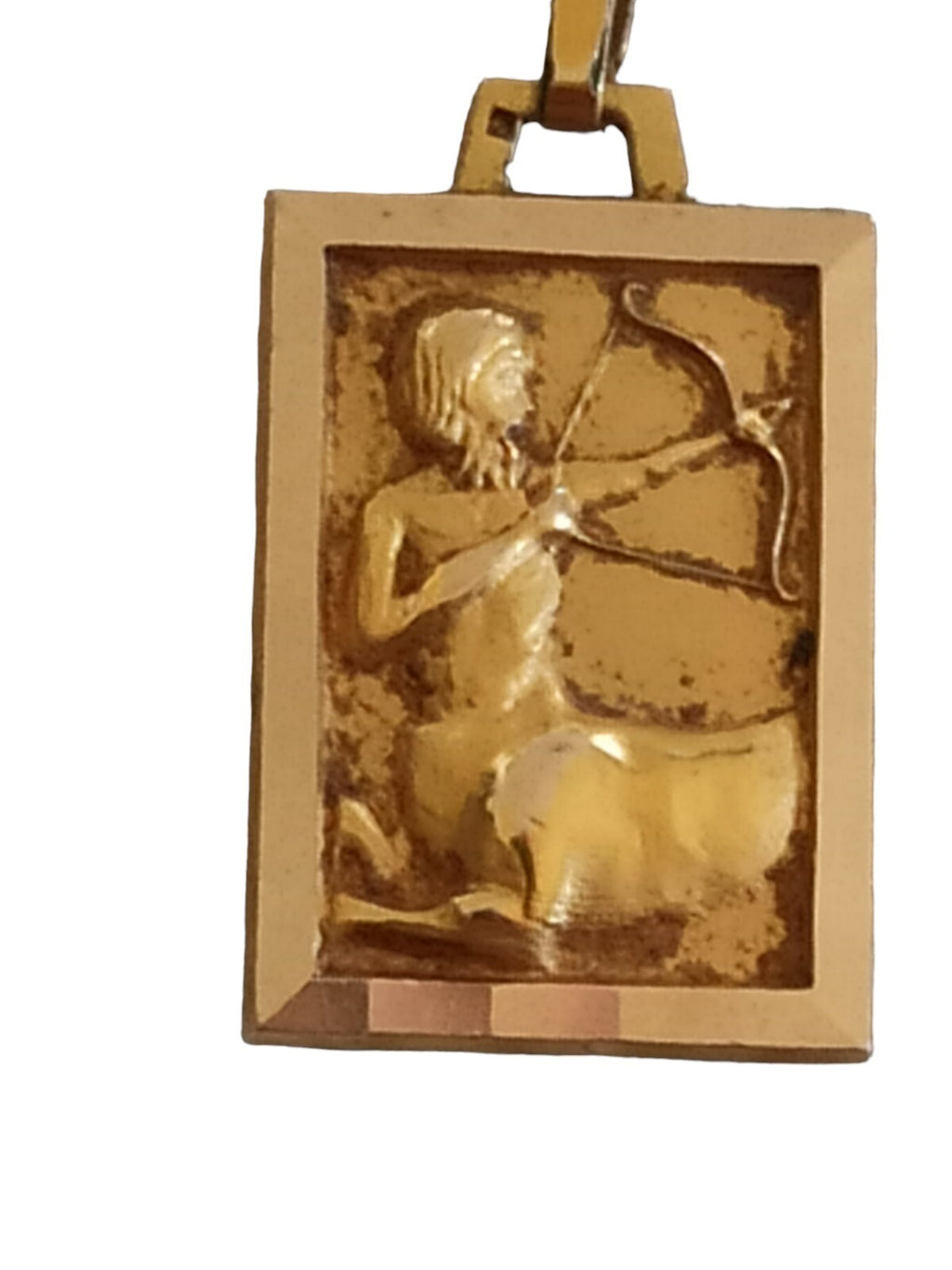 Pendentif Sagittaire vintage plaqué or, médaillon astrologie rectangulaire doré