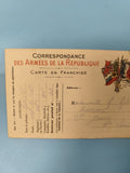 Ancienne carte postale armées de la République, franchise militaire, drapeaux