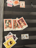 Lot anciens timbres oblitérés Fujeira et Dubai, thèmes variés, philatélie vintag