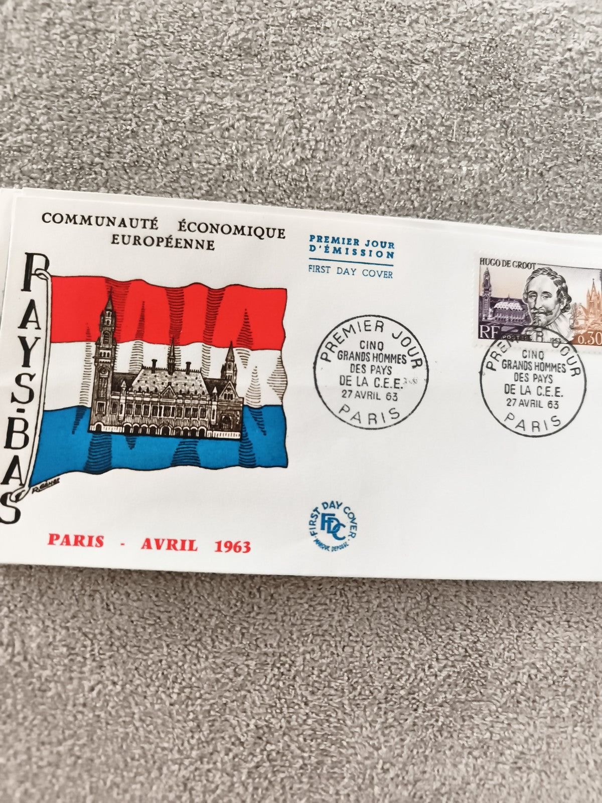 Lettre FDC Premier Jour CEE 1963 Pays-Bas Hugo Grotius ancien philatélie