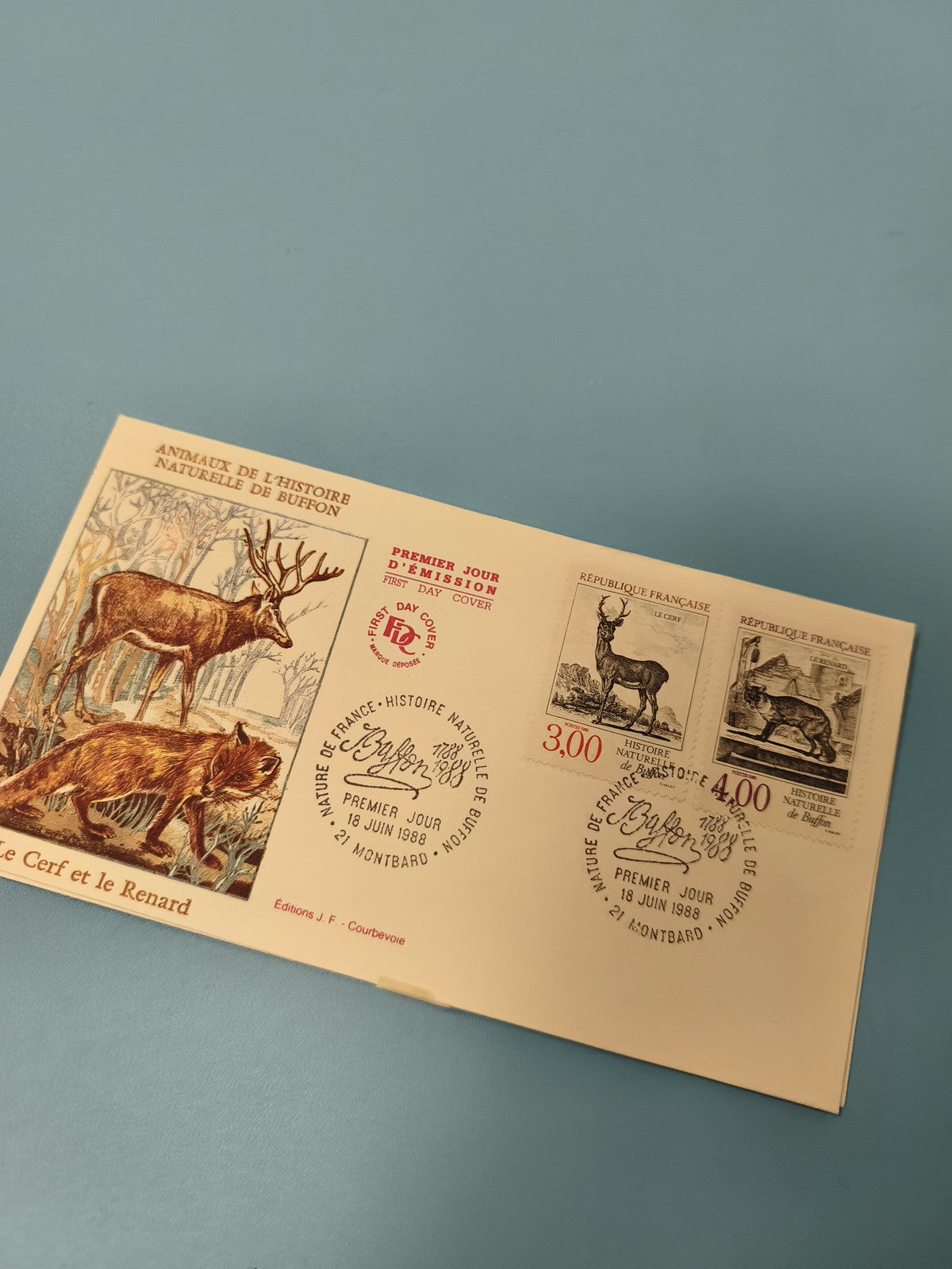Enveloppe FDC premier jour d?émission Cerf et Renard animaux Bufon France