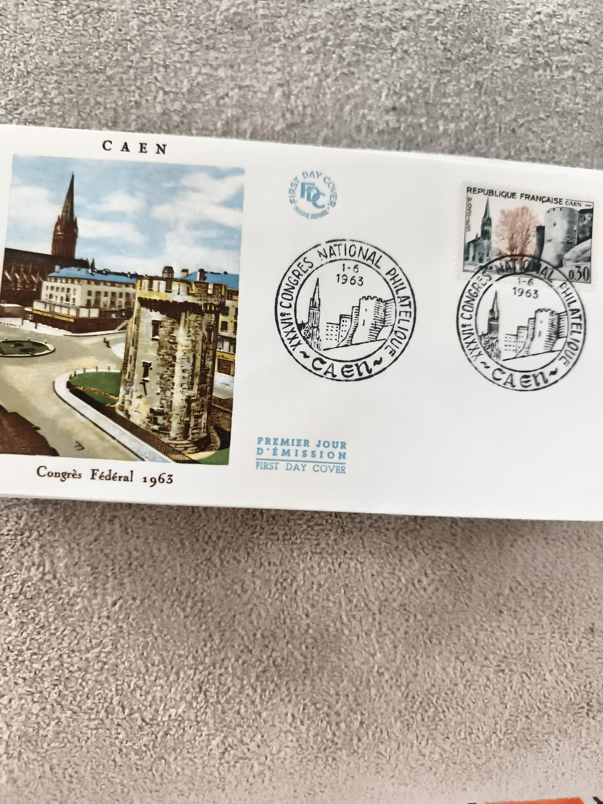 Lettre FDC Caen 1963 Congrès Philatélique Premier Jour Ancien Timbre France
