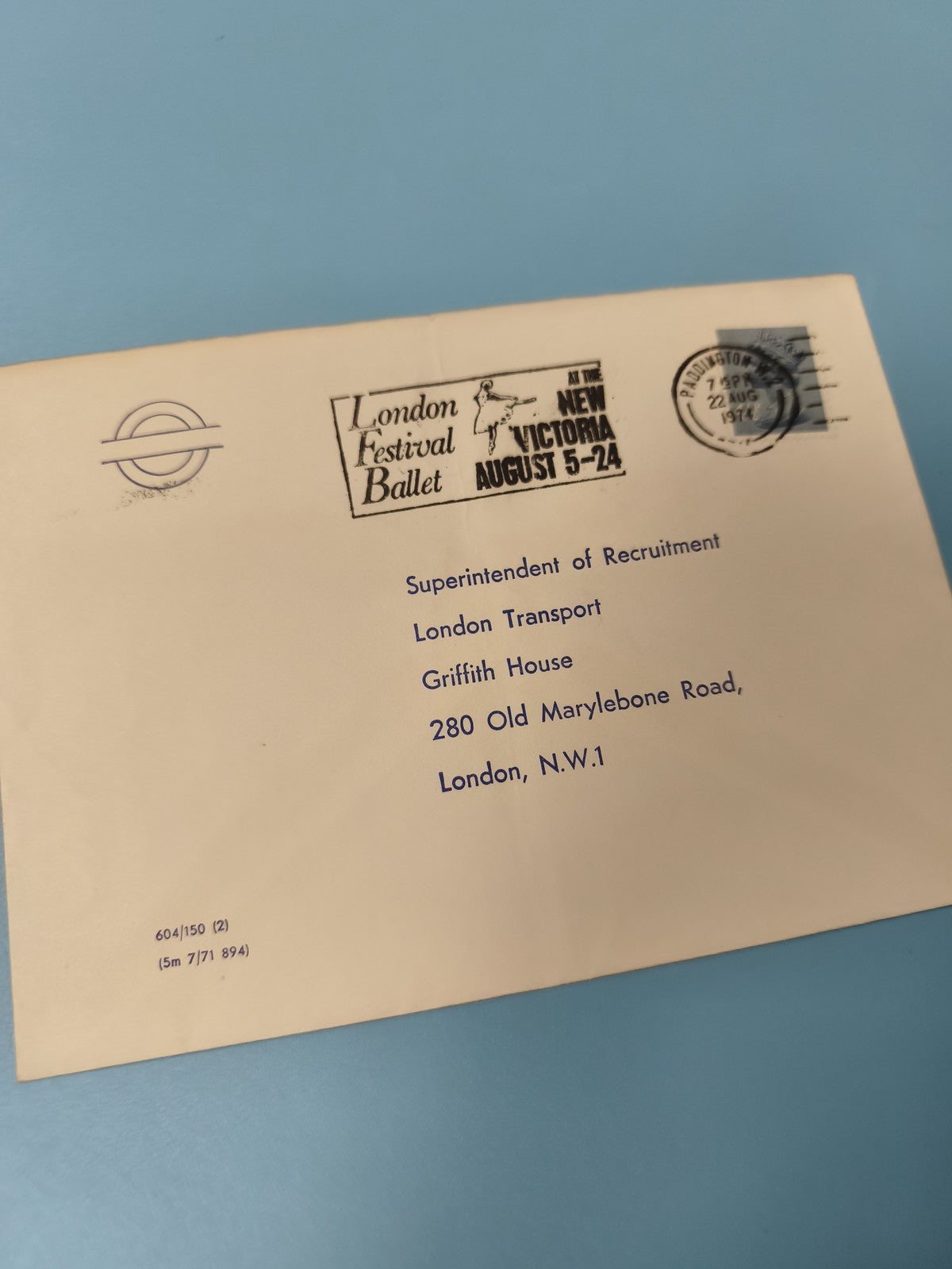 Ancienne enveloppe philatélie London Festival Ballet 1974 cachet Paddington