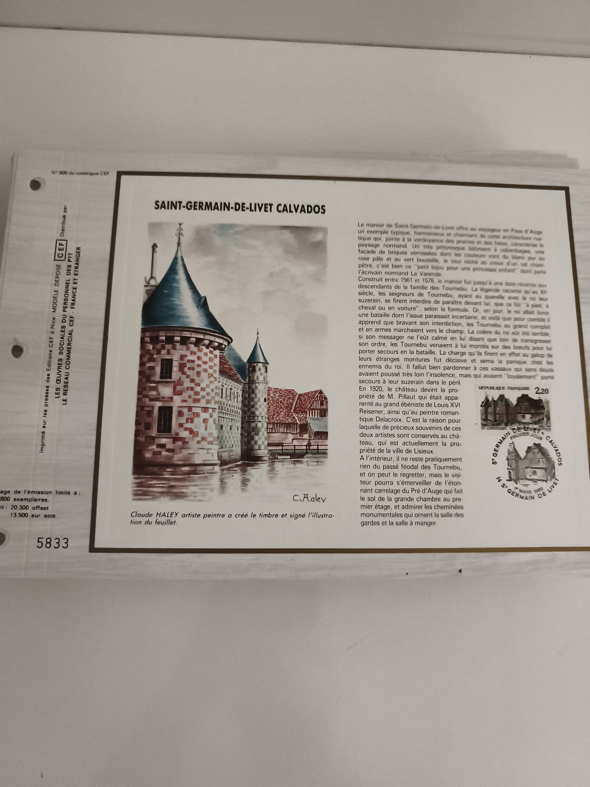 Feuillet CEF Saint-Germain-de-Livet Calvados philatélie illustré