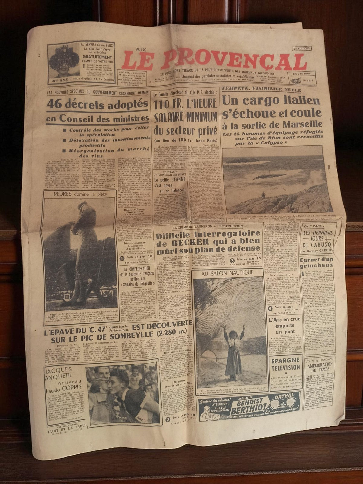 Journal ancien Le Provençal années 1950 presse vintage Marseille déco rétro