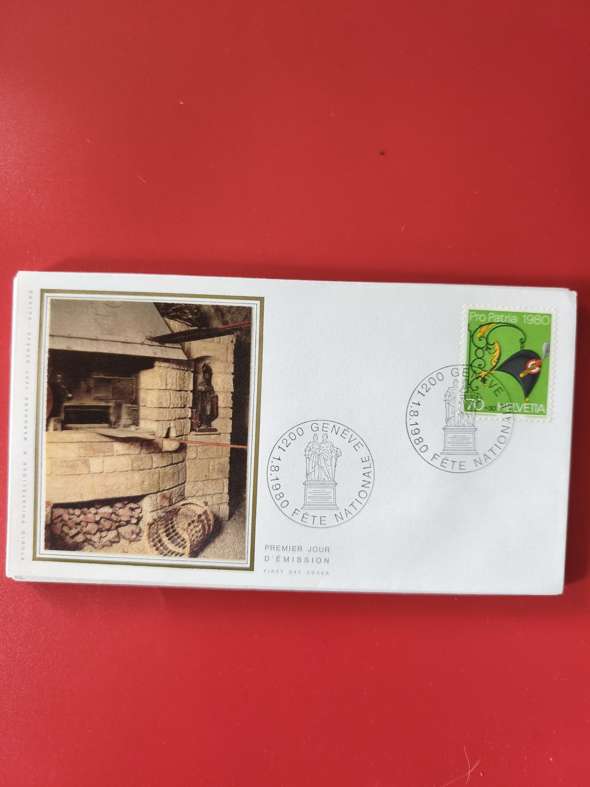 Enveloppe philatélie Suisse Genève 1980 timbre Pro Patria illustration four