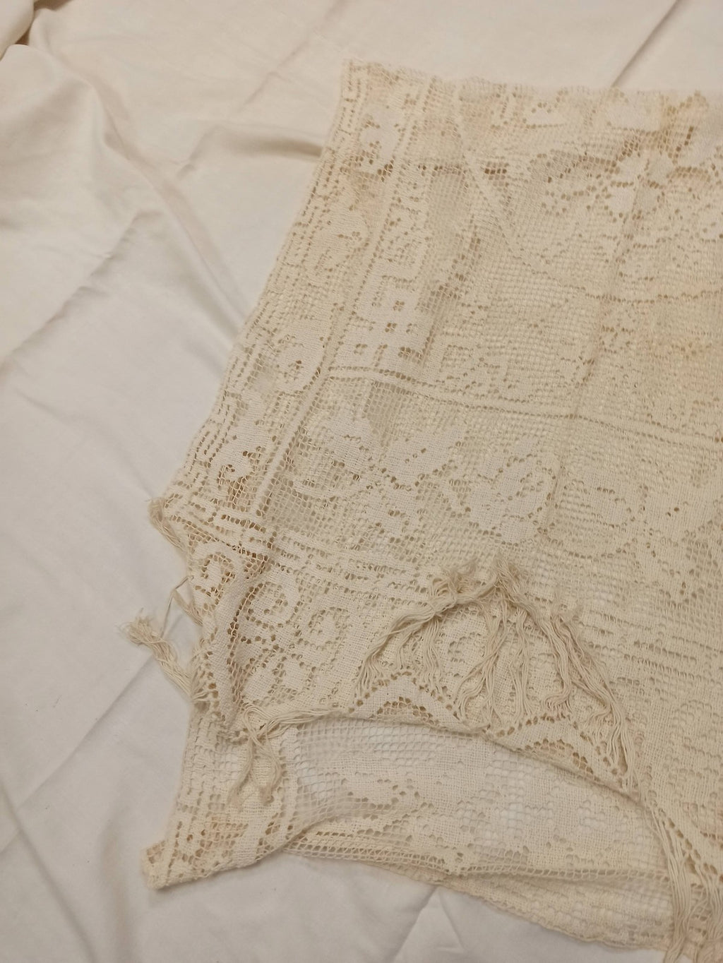 Rare set de linge de table ancien brodé dentelle crochet fin XIXe vintage