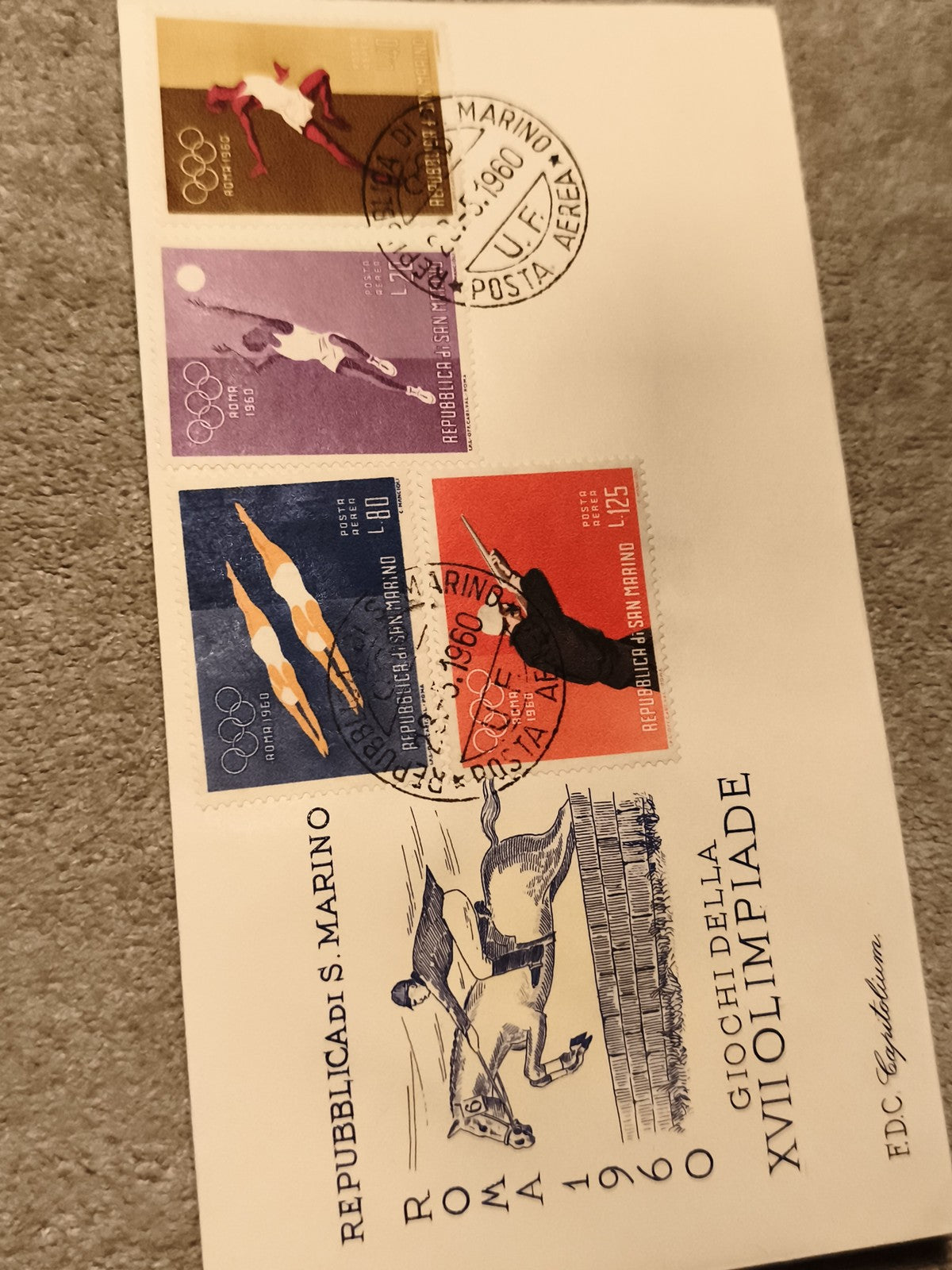 Lettre FDC Jeux Olympiques Rome 1960 San Marino timbres sport obliteration