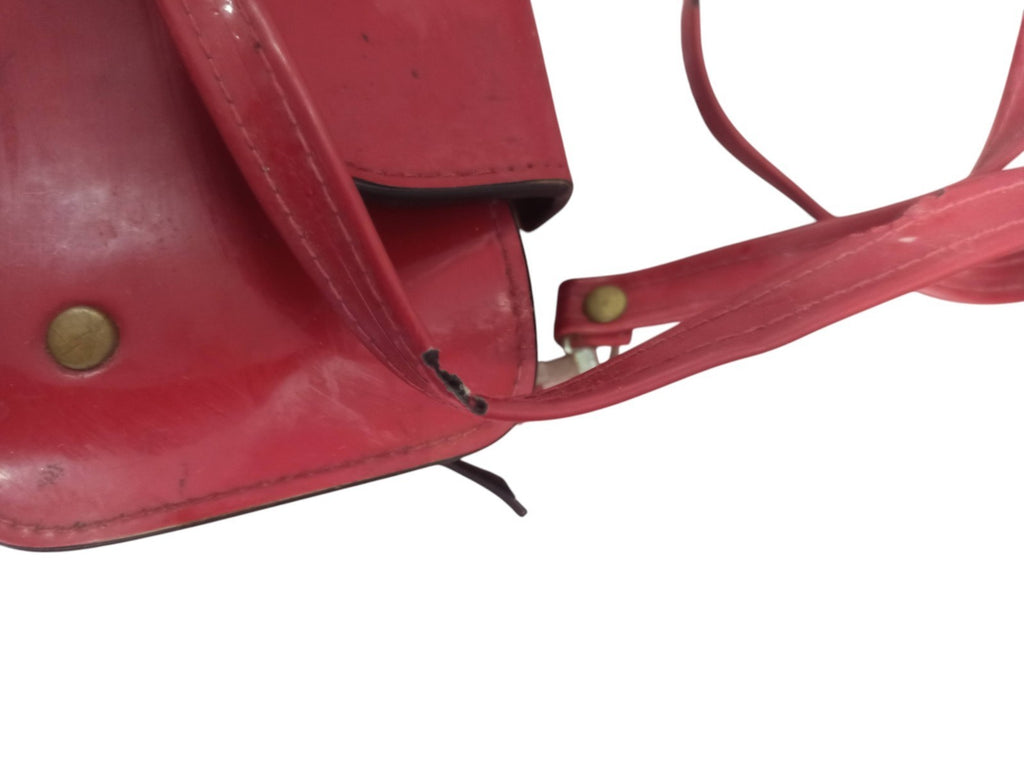 Sac à main vintage rouge femme ancien cuir, sac bandoulière rétro