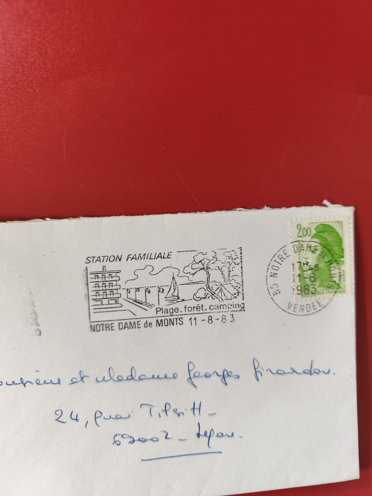 Enveloppe philatélie oblitérée Notre Dame de Monts 1983 timbre vert 2,00 F