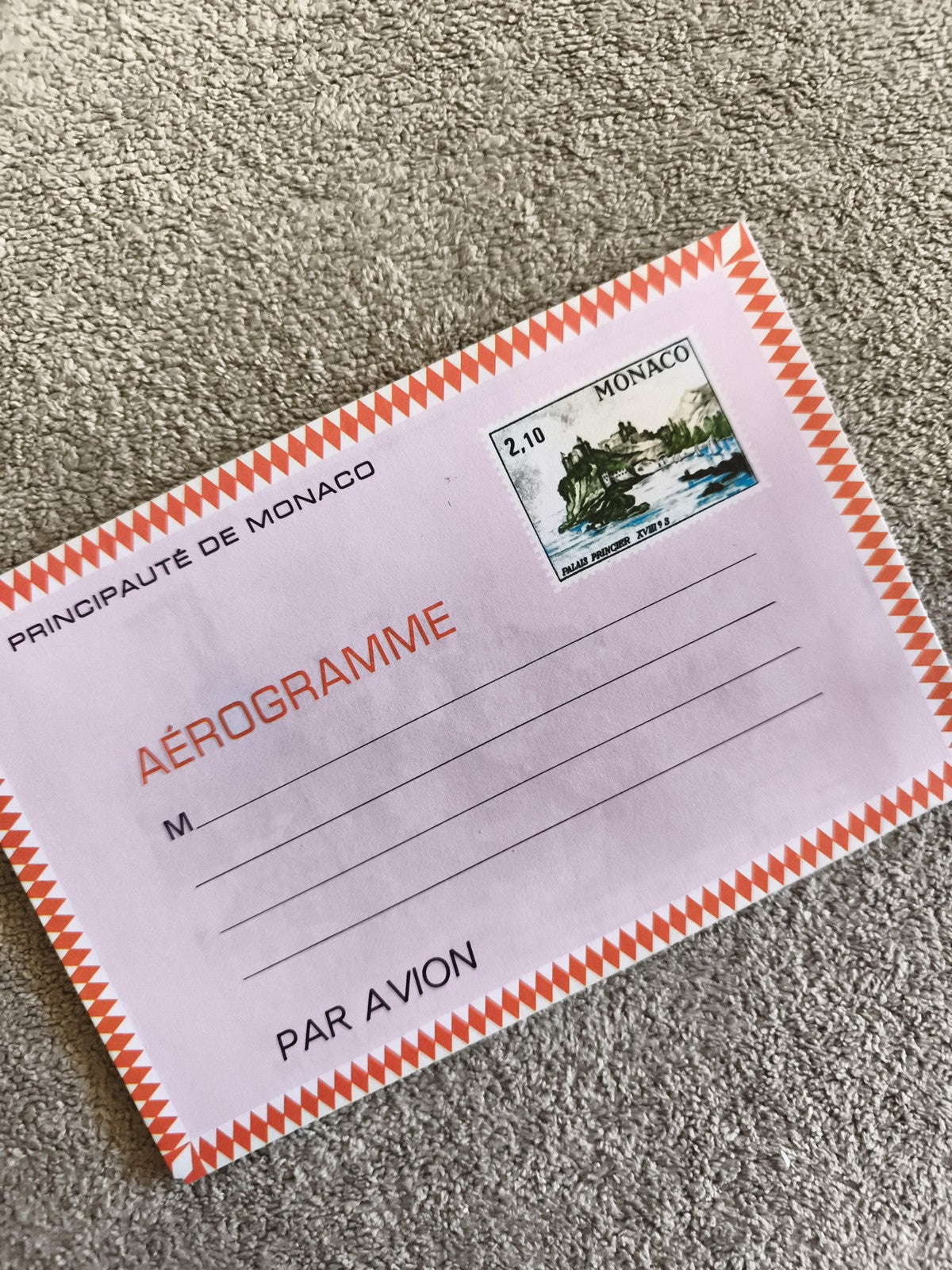 Aérogramme Monaco Palais Princier 2,10 F affranchi philatélie poste avion