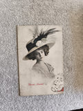 CPA Bonne Année portrait femme chapeau plume carte postale photo ancienne
