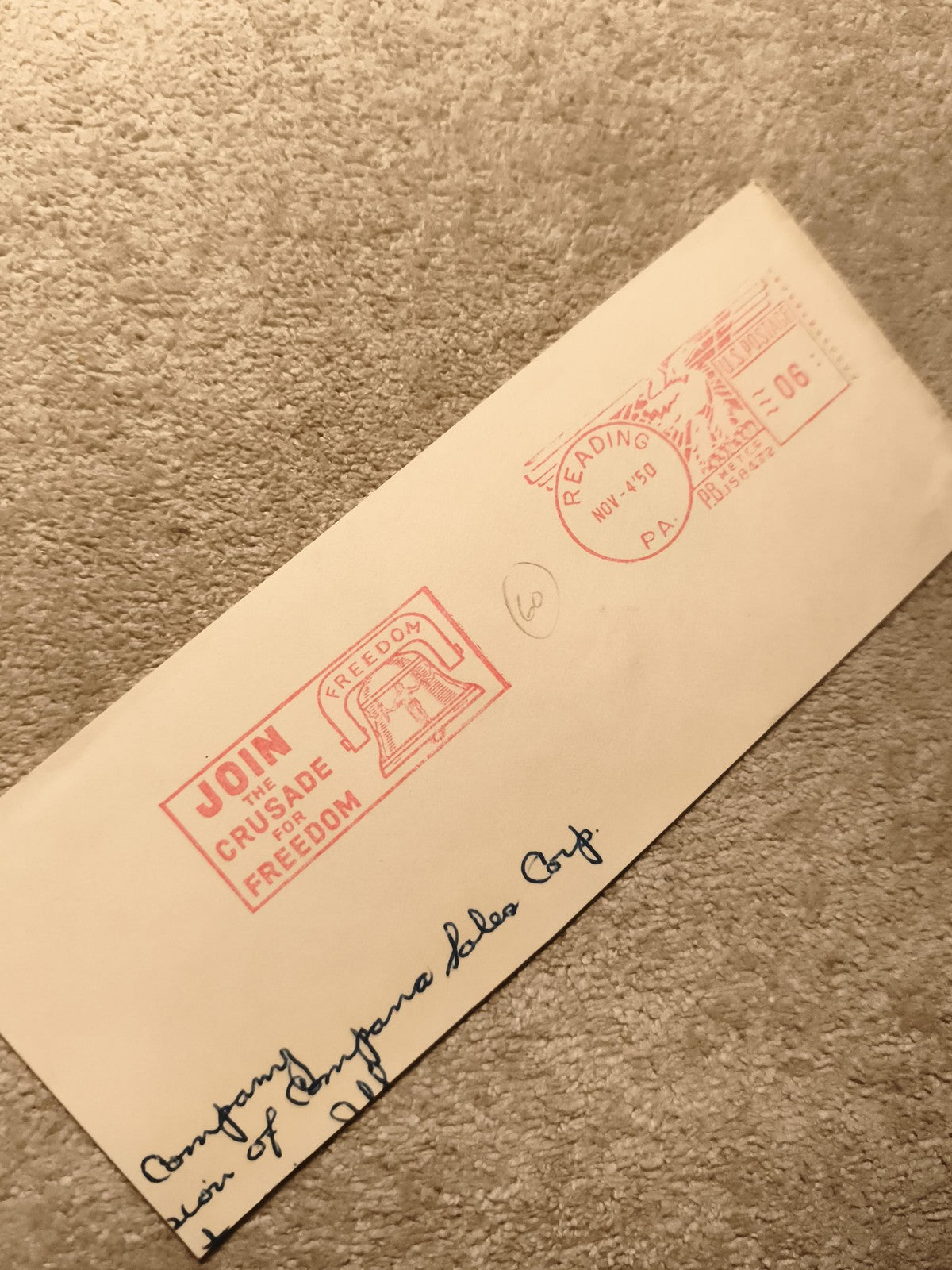 Lettre oblitérée Reading PA 1950 cachet USA Join Crusade for Freedom philatélie