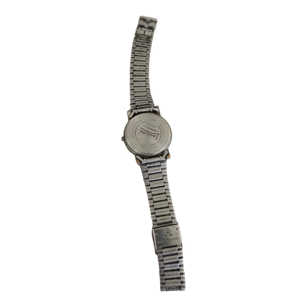 Montre femme SONATA bracelet métal argenté, cadran blanc, pile incluse