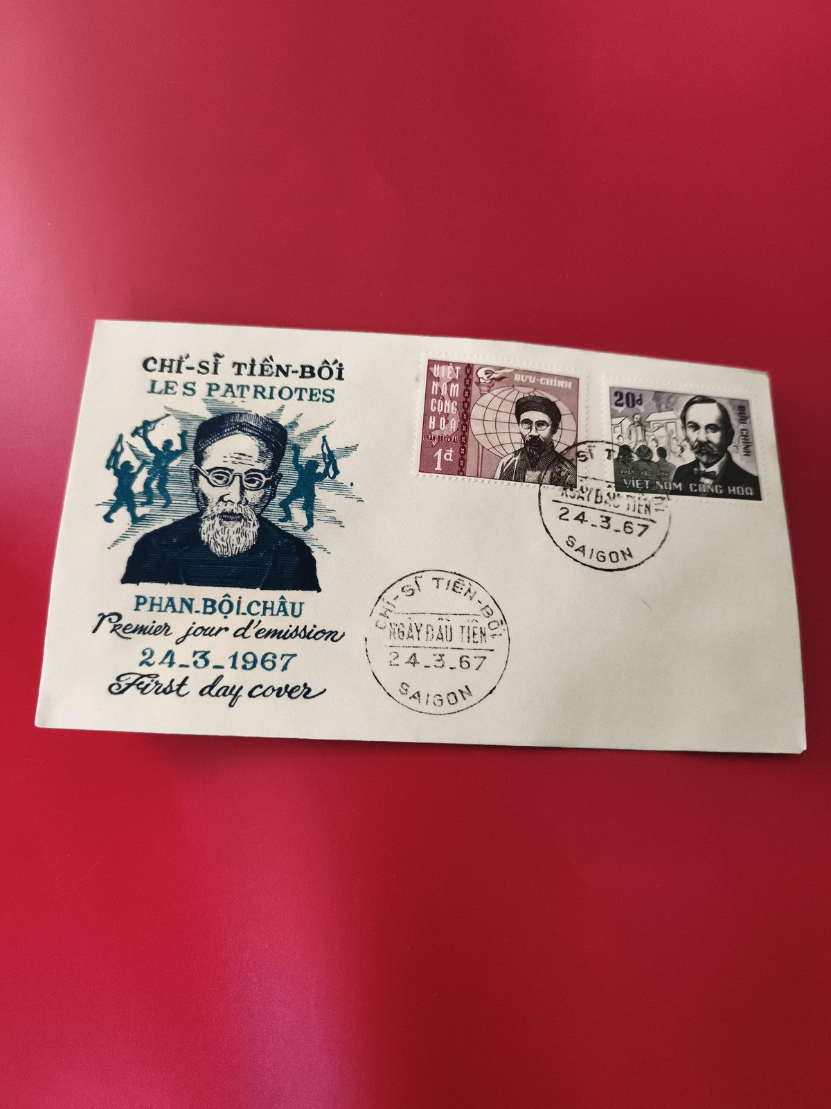 Enveloppe FDC 1967 Vietnam Phan Boi Chau Les Patriotes timbres Saigon