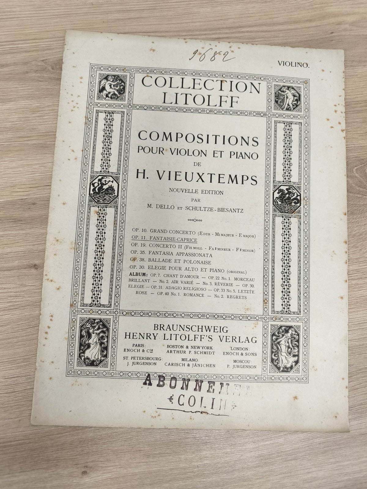 Ancien livre partitions violon piano Vieuxtemps Collection Litolff déco