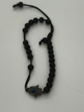 Bracelet vintage perles noires main Hamsa pendentif œil bleu bijou rétro