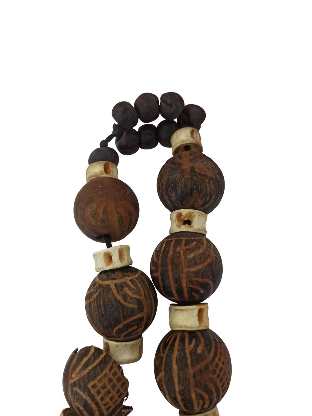 Collier africain ancien perles sculptées pendentif rituel style ethnique vintage