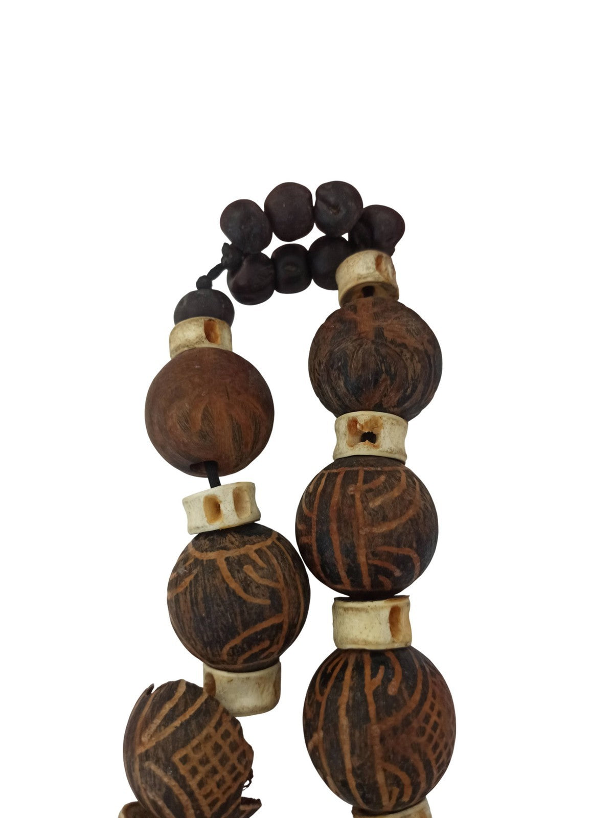 Collier africain ancien perles sculptées pendentif rituel style ethnique vintage