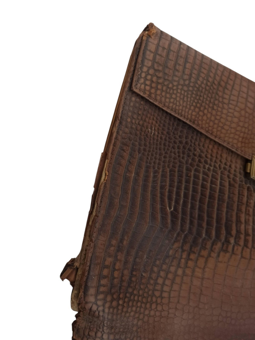 Porte-documents vintage cuir reptile brun rétro accessoire bureau ancien