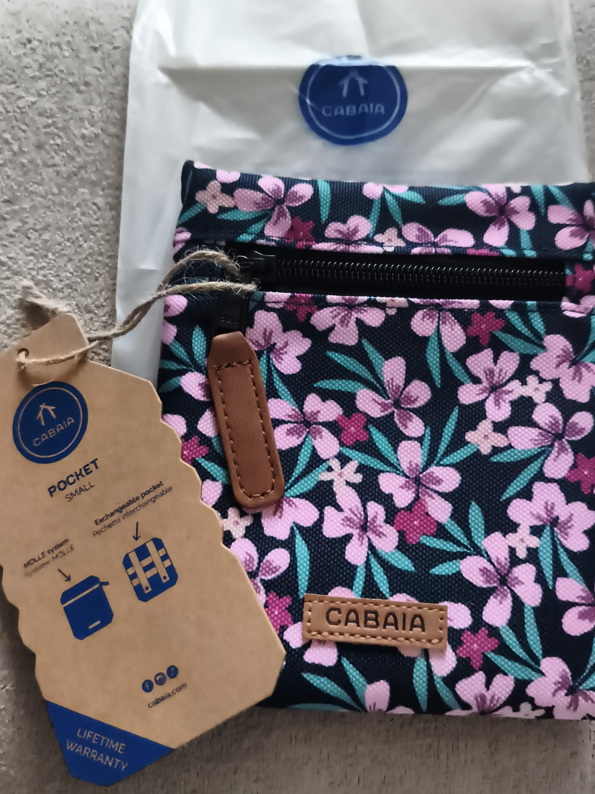 Pochette Cabaia interchangeable fleurs rose bleu 15 cm neuve accessoire sac