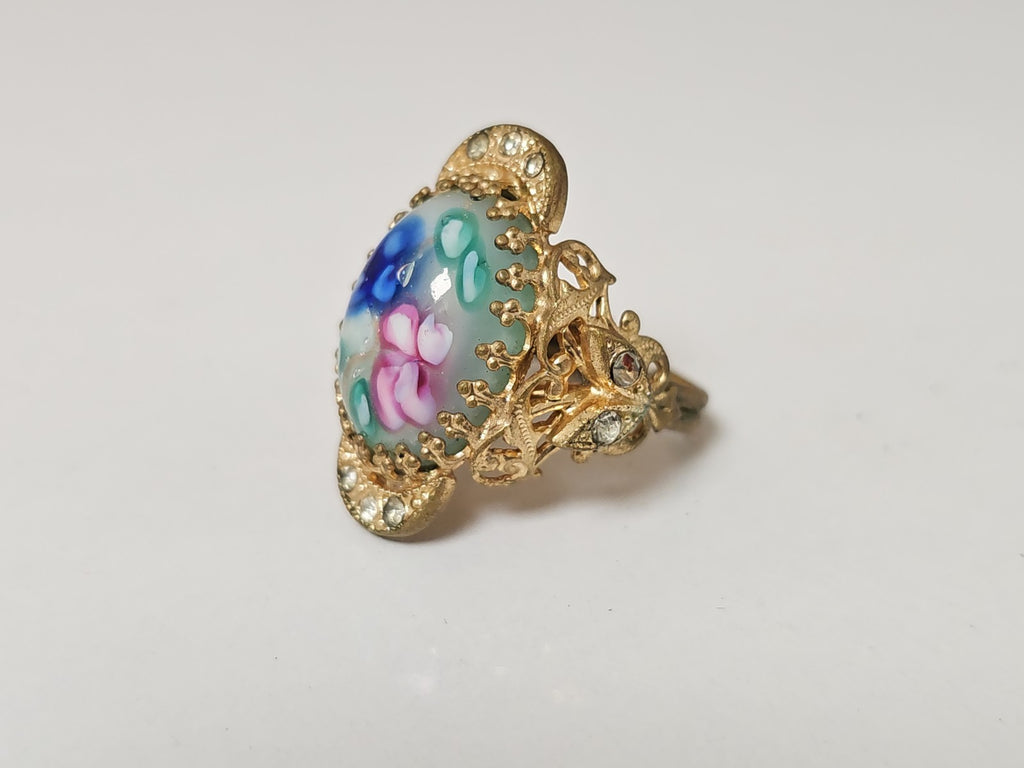 Bague ancienne émaillée vintage années 1930 bijou rétro collection déco