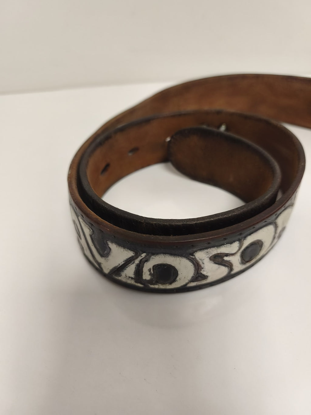 Ceinture vintage Harley Davidson cuir noir inscription relief années 70 biker
