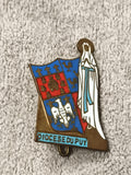 Insigne diocésain ancien DIOCESE DU PUY émail blason Vierge église badge vintage