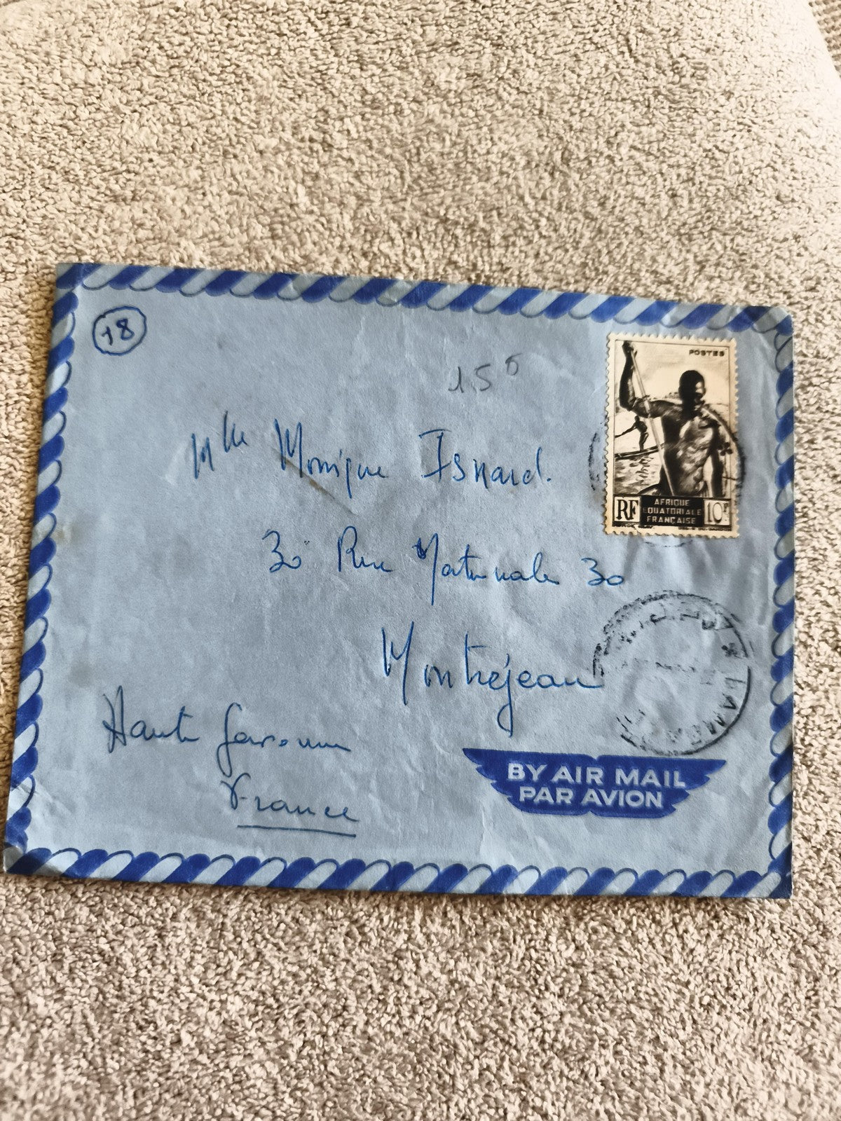 Lettre affranchie Afrique Occidentale Française timbre RF 10c, enveloppe bleue A