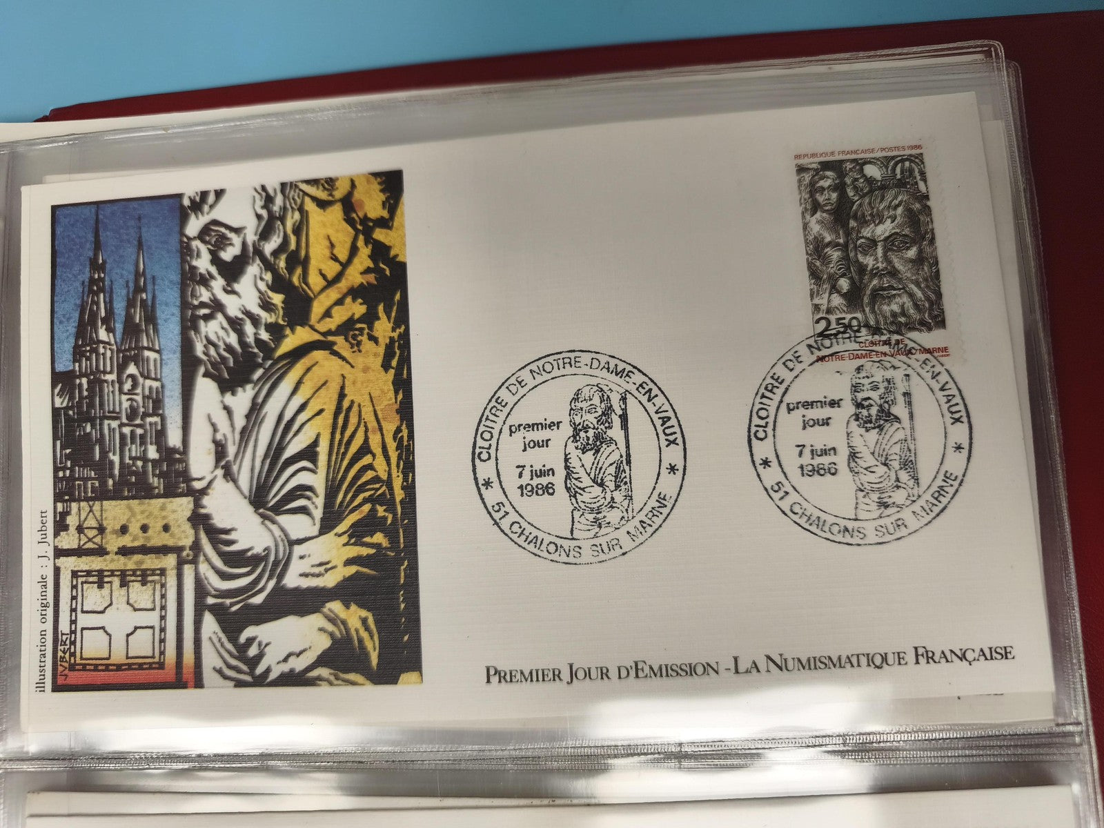 Enveloppe FDC Premier Jour 1986 Cloître de Notre-Dame-en-Vaux illustration coule