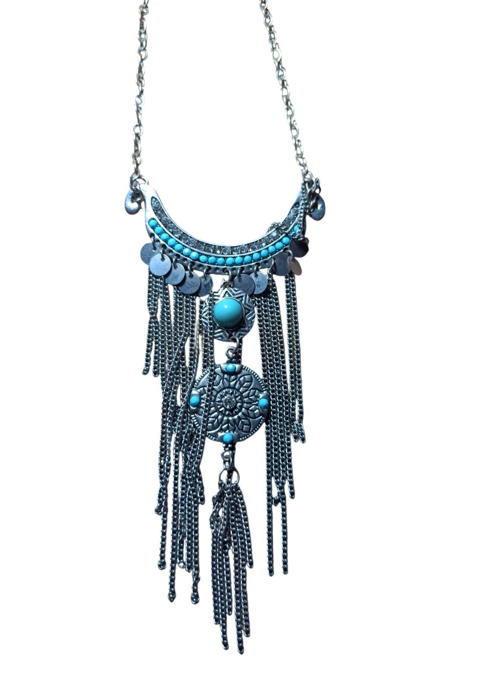 Collier ethnique vintage bleu, pendentif à chaînes, style bohème, pierre naturel