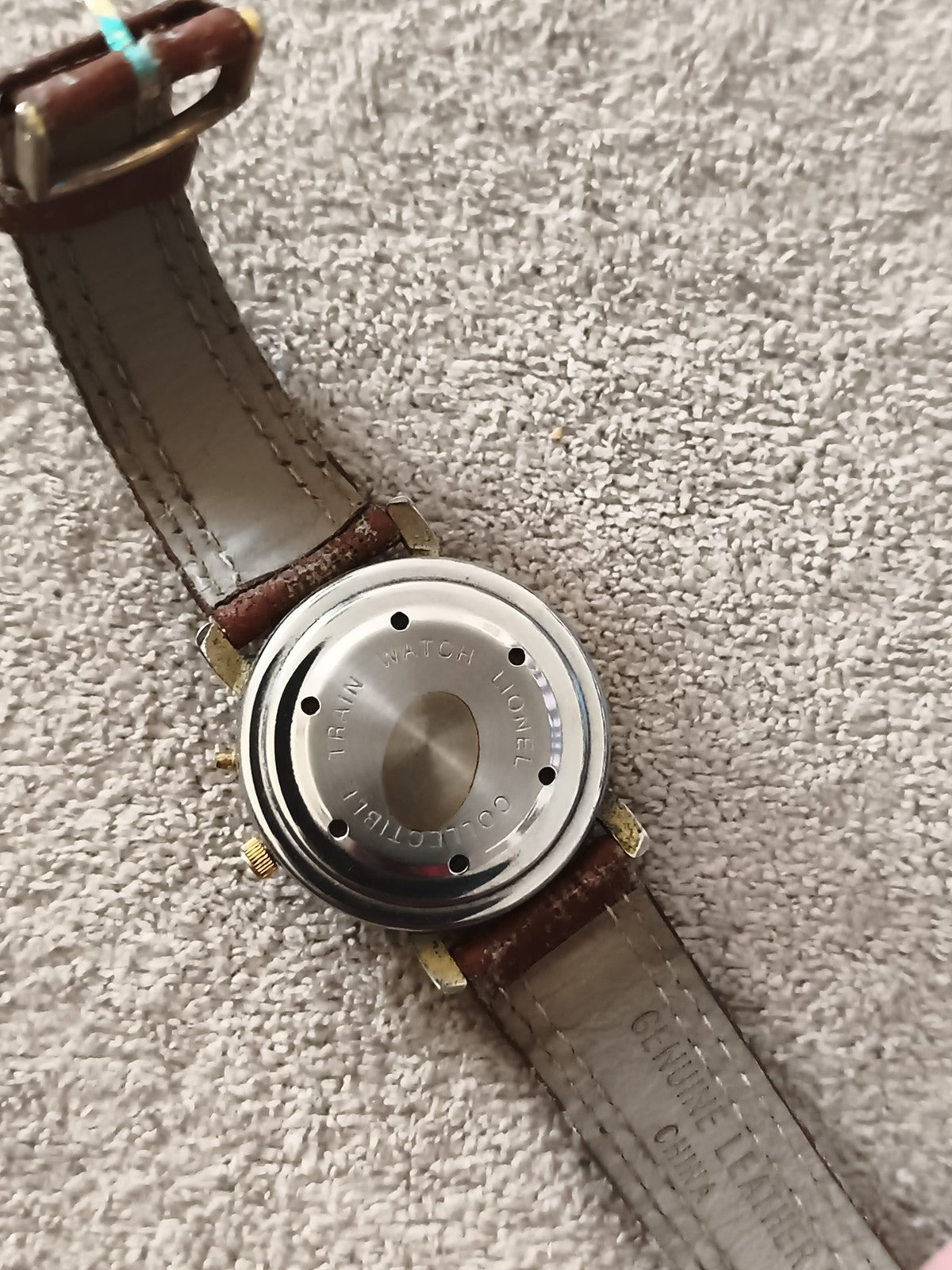Montre homme Lionel cadran train vintage style, bracelet marron, montre analogiq