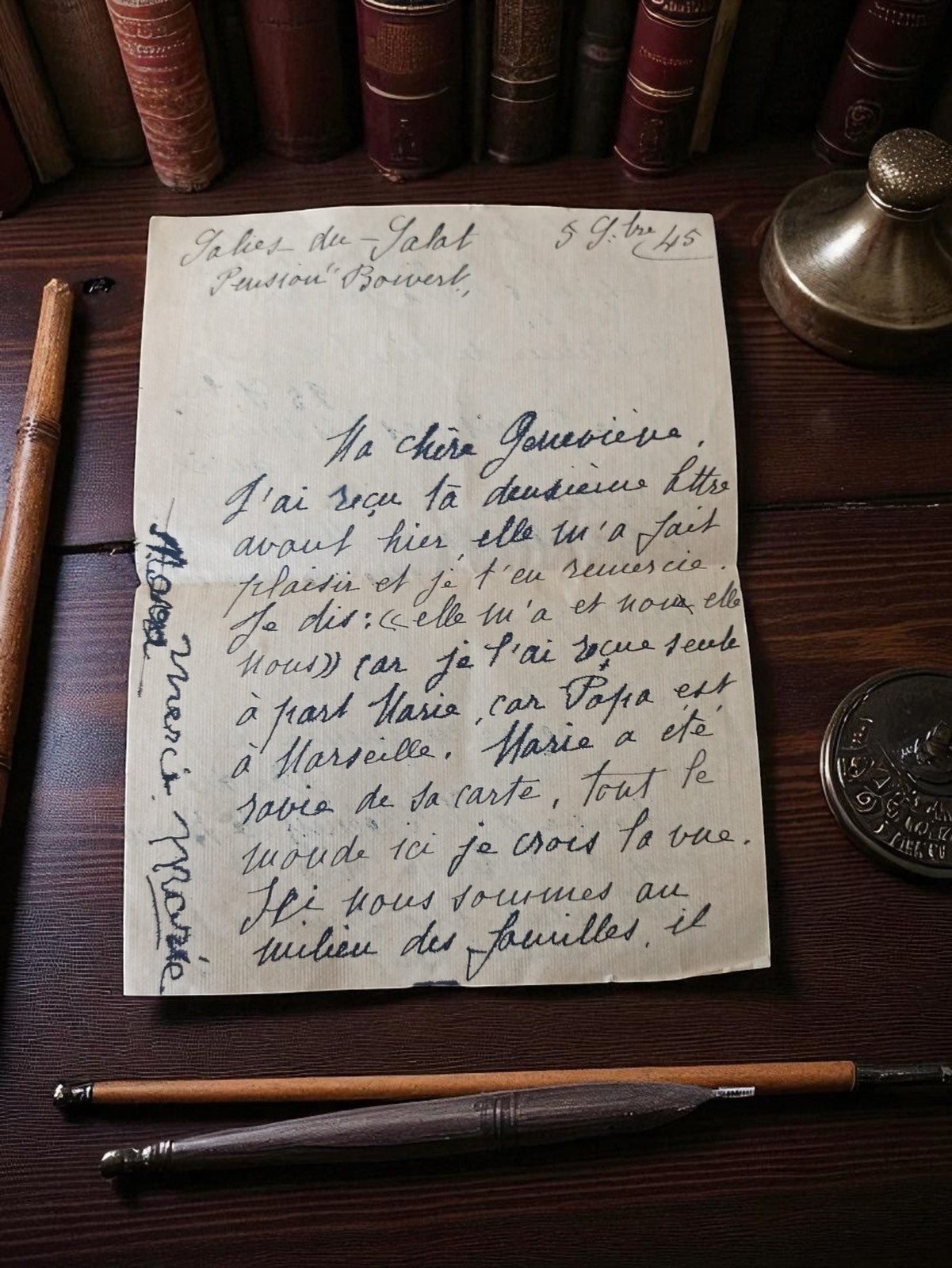 Lettre manuscrite ancienne 1945 Seconde Guerre mondiale adressée Geneviève