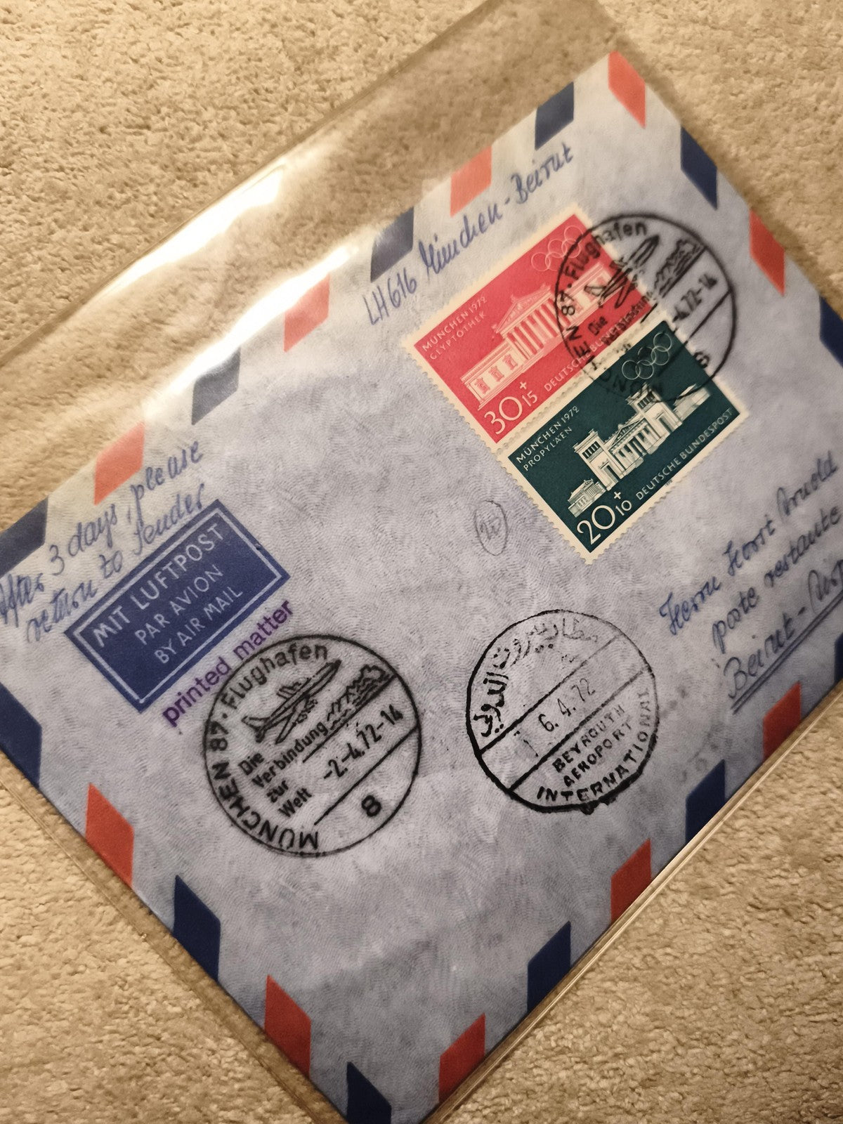 Lettre premier jour Munich 1972 timbres JO Deutsche Bundespost cachets airmail (