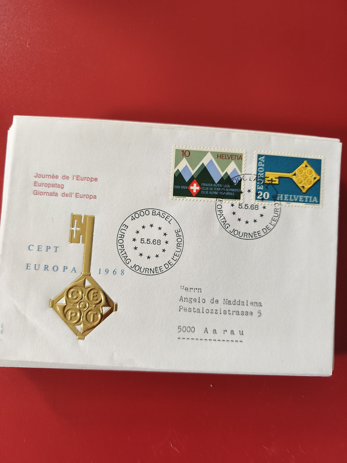 Enveloppe philatélie CEPT Europa 1968 Suisse timbres Helvetia cachet 5.5.68