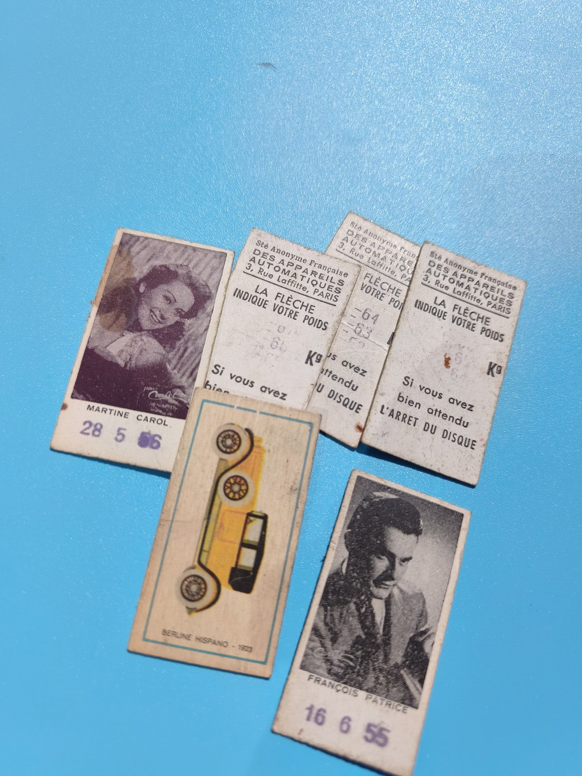 Lot de tickets publicitaires de pesée bascule publique, illustrés, papier