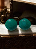 Paire boucles d’oreilles clips vintage vert émeraude sphère fantaisie ancien