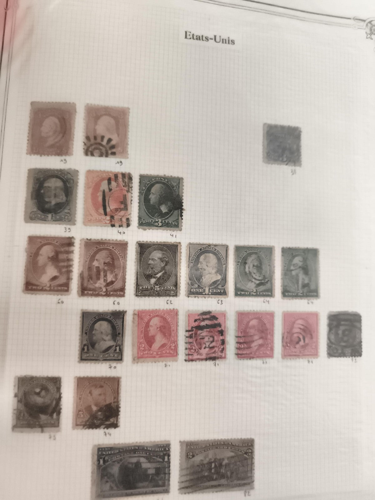 Timbres anciens États-Unis oblitérés XIXe début XXe, lot philatélie USA vintage