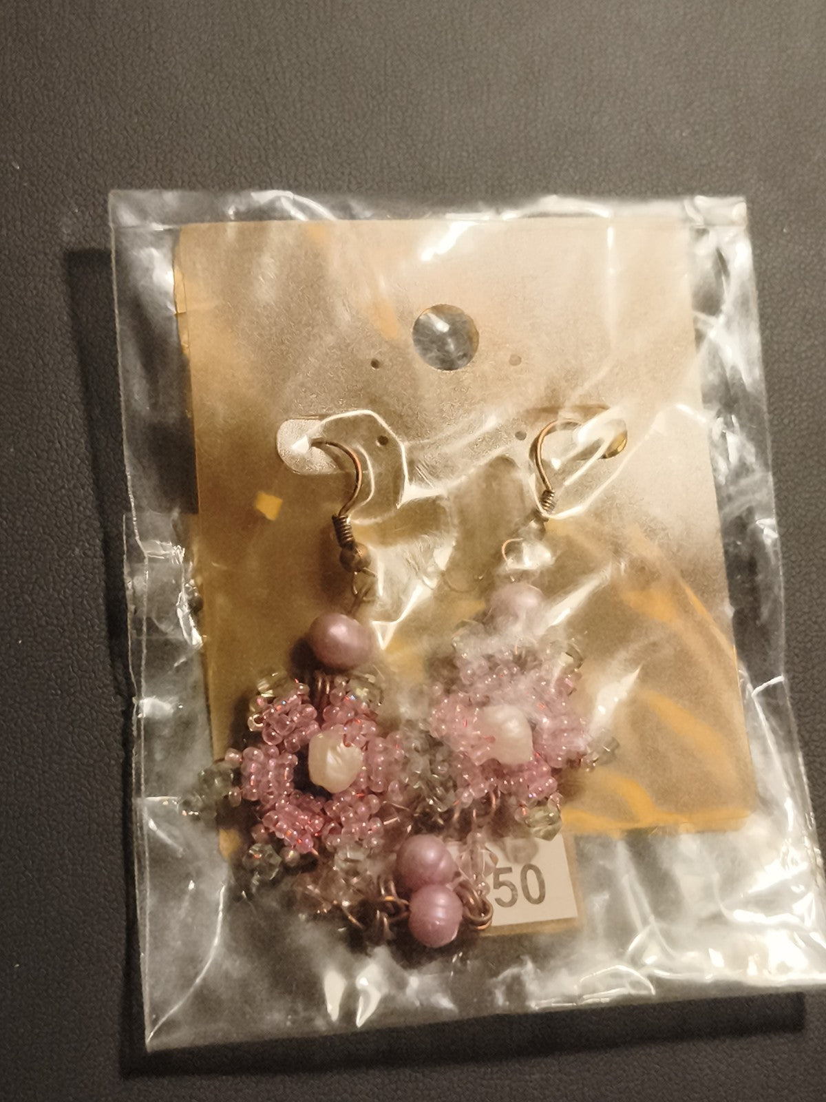 Boucles d'oreilles vintage perles roses deadstock, crochet ancien, fleurs rétro
