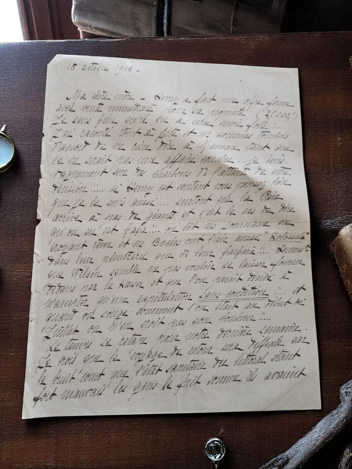 Lettre manuscrite 1918 guerre mère d’Yvette correspondance intime WW1