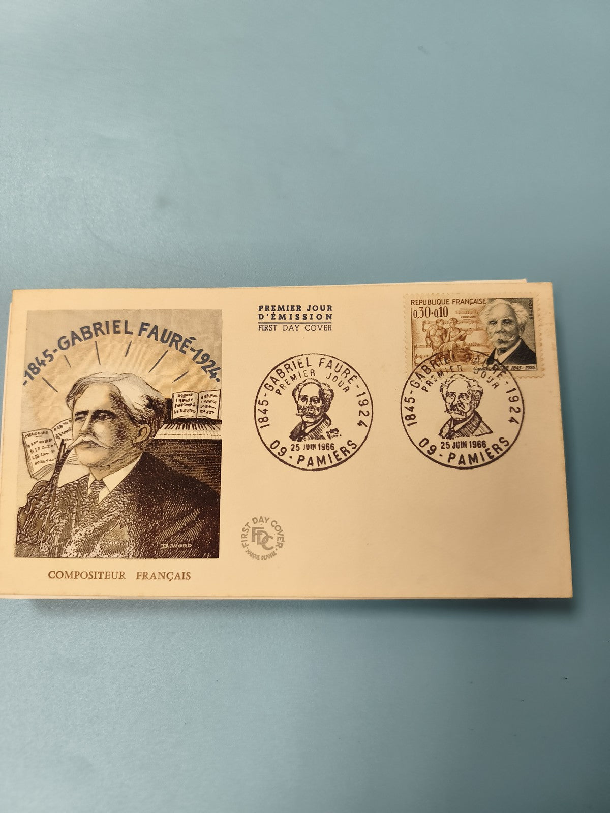 Ancienne enveloppe premier jour Gabriel Fauré 1966 philatélie musique France