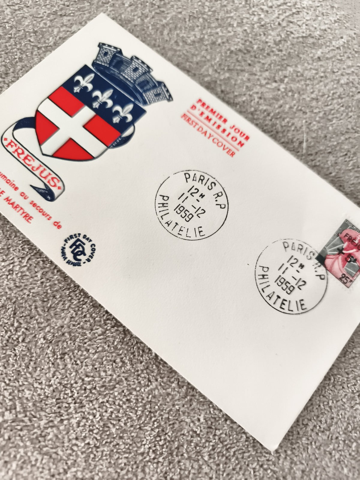 Lettre Premier Jour Fréjus 1959 blason FDC philatélie ancienne cachet Paris