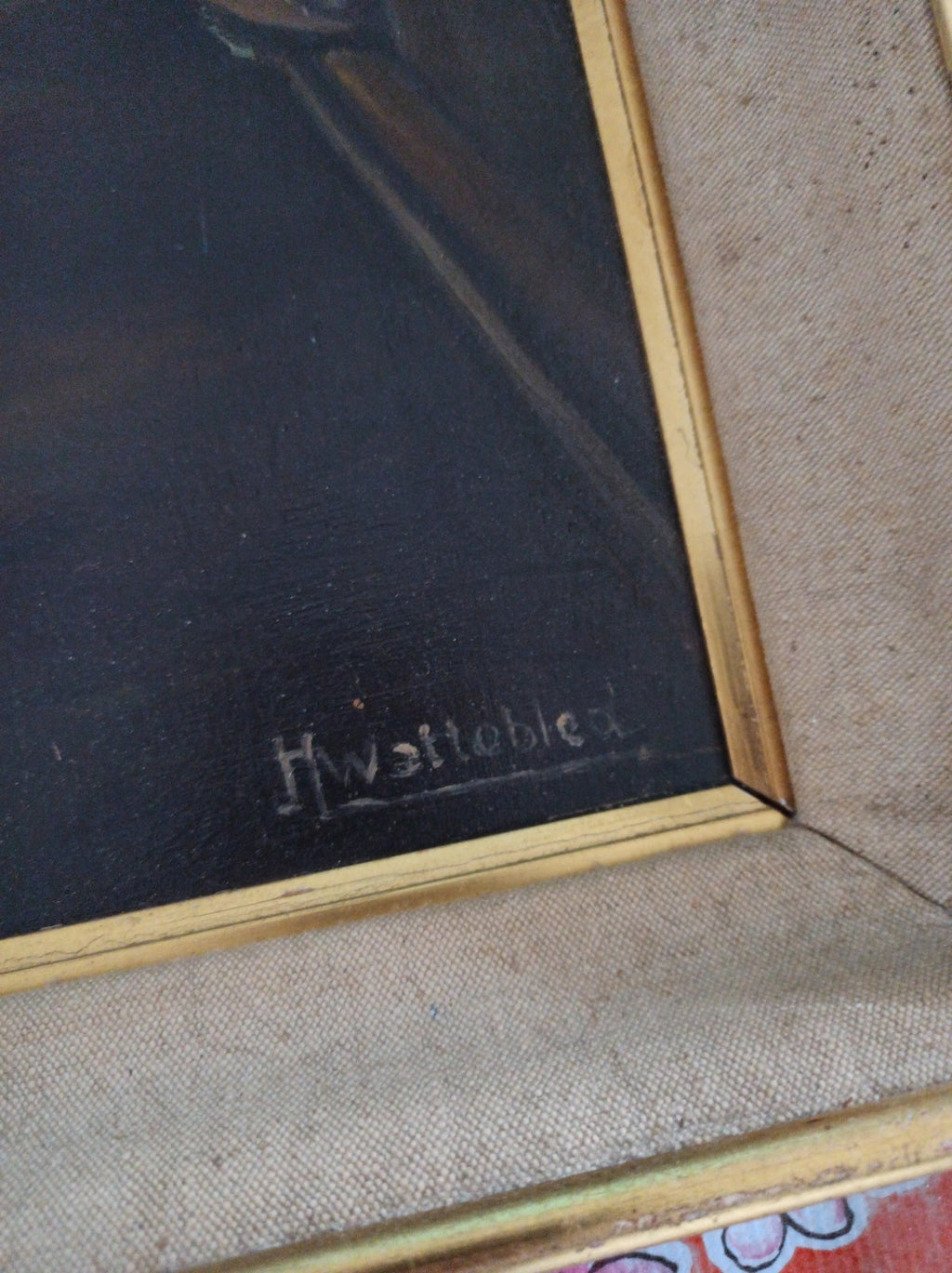 Tableau cathédrale intérieur signé H. Wattebled peinture XIXe encadrée