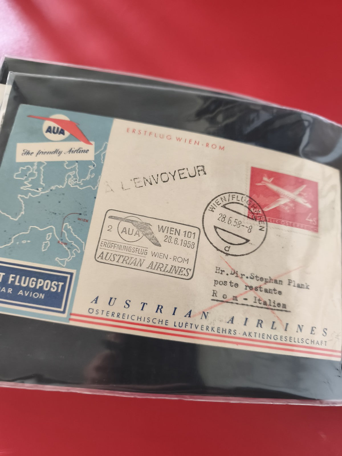 Ancienne enveloppe premier vol Austrian Airlines 1958 oblitérée philatélie avion