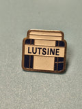 Pin's vintage Lutsine ancien, forme pot crème, bleu et beige, collection (Ref 15